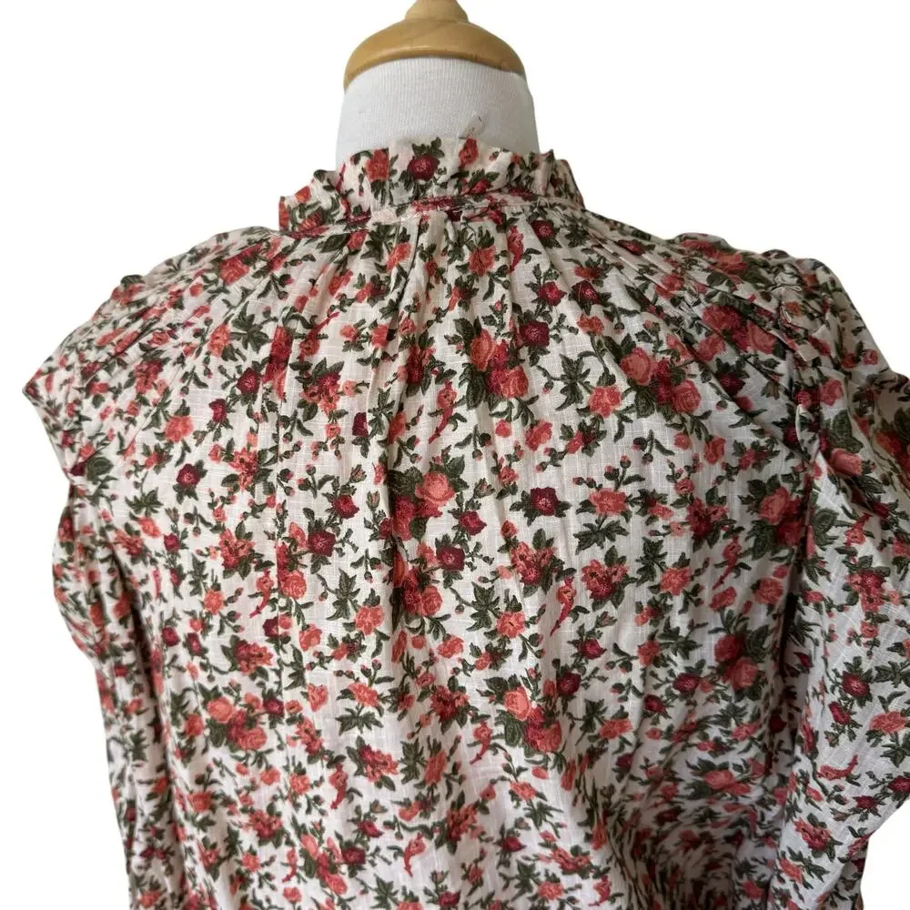 FREE PEOPLE Meant to Be Blouse Vintage Combo Boho Floral  Puff Sleeve SMALL